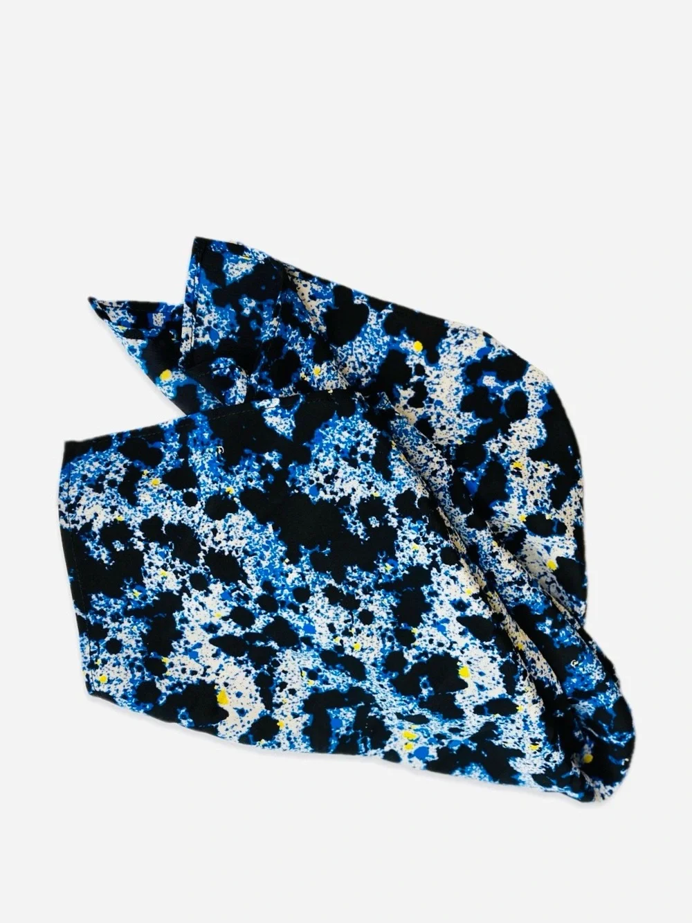 NWT SILKLETTE Blue/ Black/White/Yellow Pebbles 100% Fine Silk Kerchief Scarf